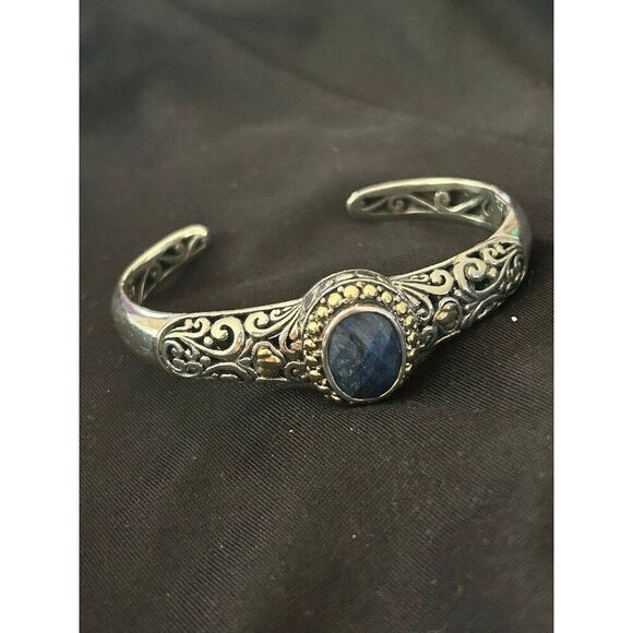 18k Gold/925 Silver Lapis Lazuli Open Cuff - Picture 11 of 11